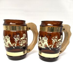 Vtg SIESTA WARE BROWN BARREL MUG CUP American Football